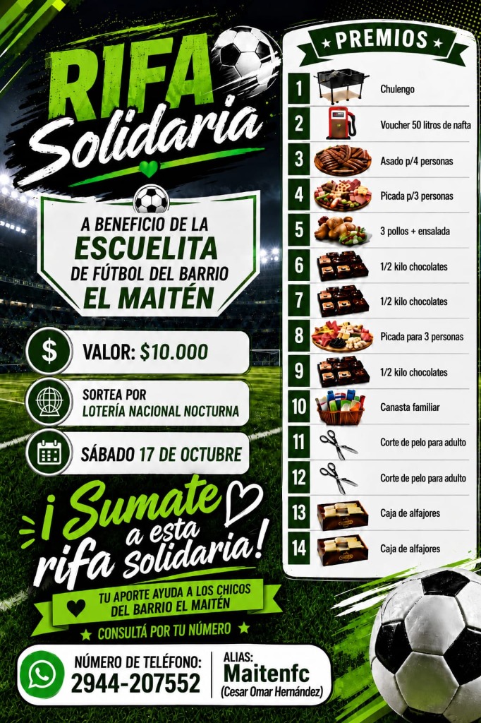 Flyer Rifa Solidaria Escuelita El Maitén